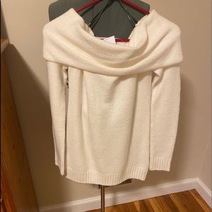 Off the shoulder cozy cream sweater.